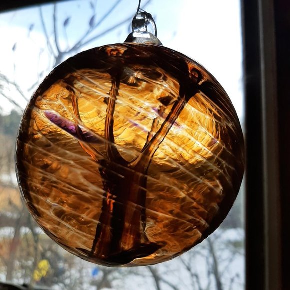 Hanging Glass Ball 4" Diameter Brown Swirl Witch Ball GB8 - Picture 1 of 1